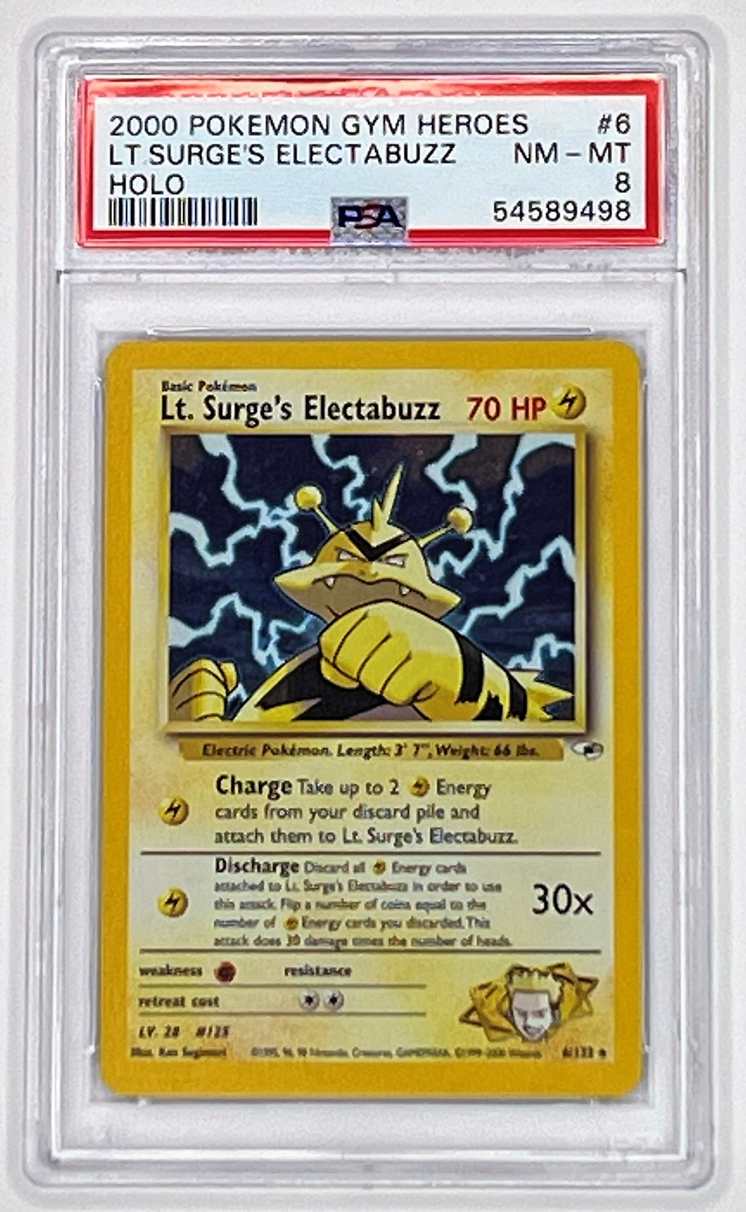 Pokemon TCG Gym Heros - Lt. Surge's Electobuzz EX PSA 8