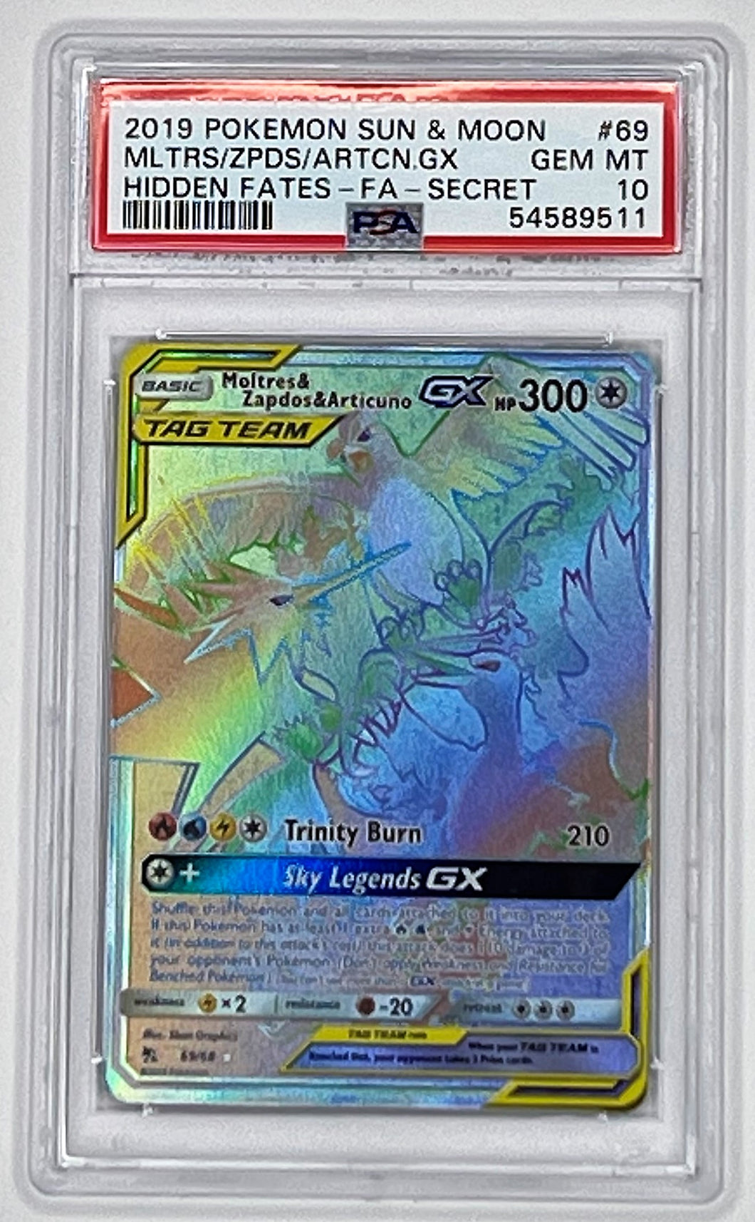 Pokemon TCG Hidden Fates -  Bird Trio Secret Rainbow Rare PSA 10