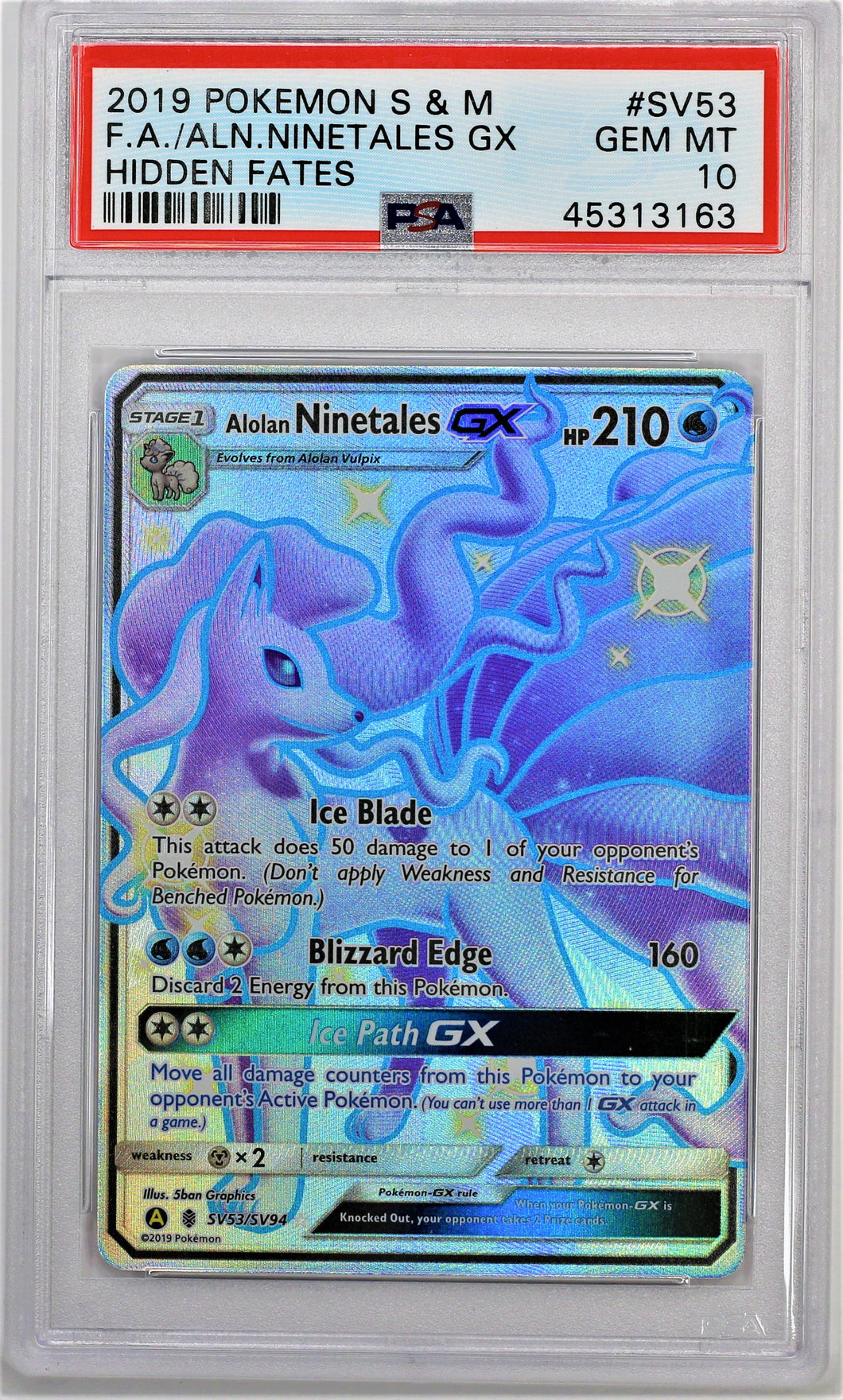 Pokemon TCG Alolan Ninetails GX PSA 10 GRADED Hidden Fates