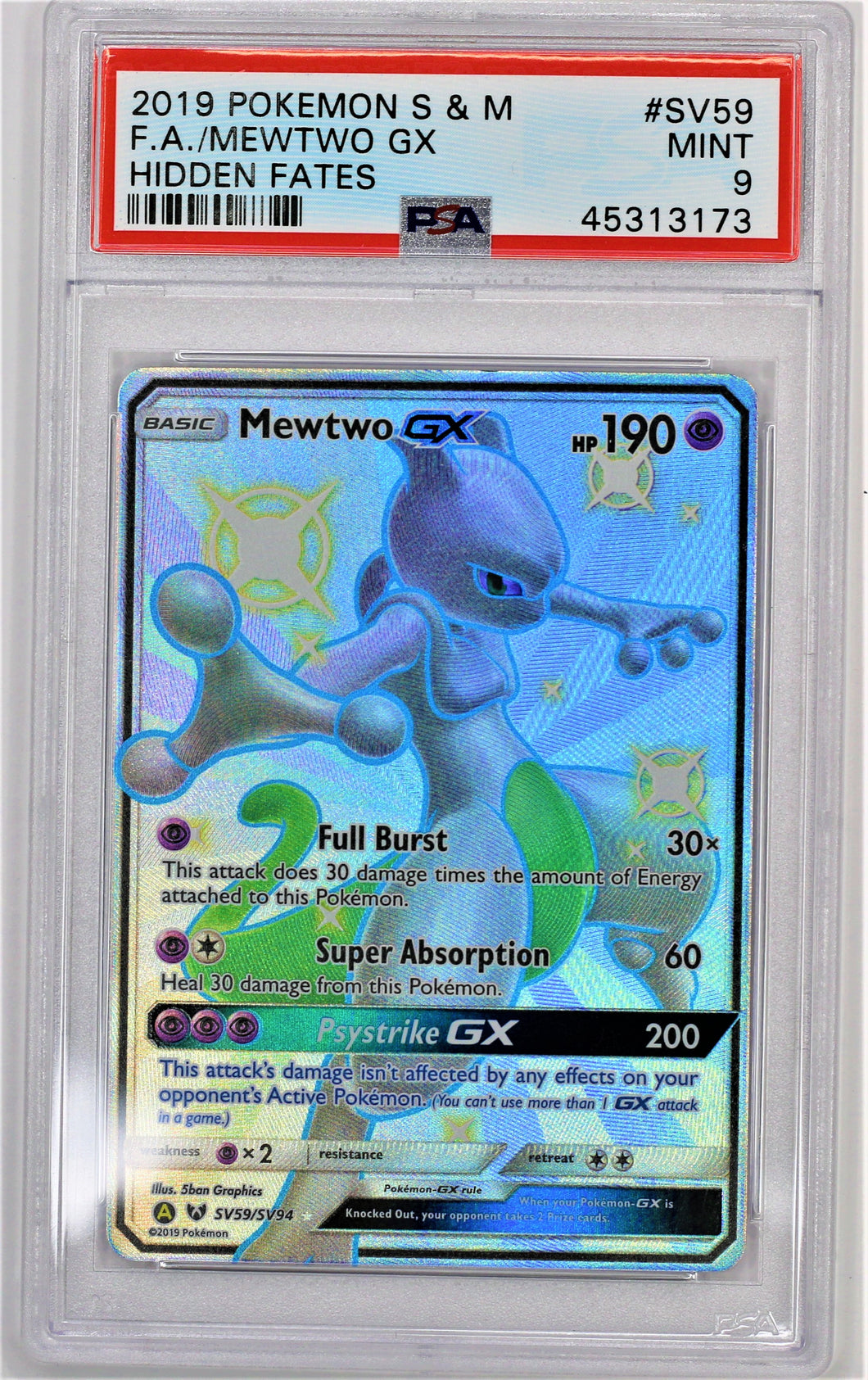 Pokemon TCG Shiny Mewtwo PSA 9 GRADED Hidden Fates