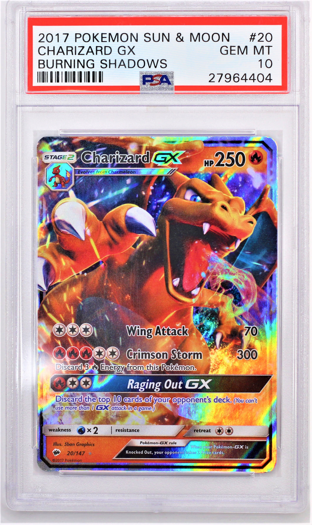 Pokemon TCG Charizard GX PSA 10 GRADED Burning Shadows