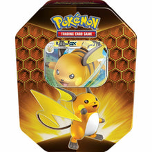 Load image into Gallery viewer, Pokemon TCG HIDDEN FATES Raichu GX Tin Set SEALED (4 packs + holo promo)
